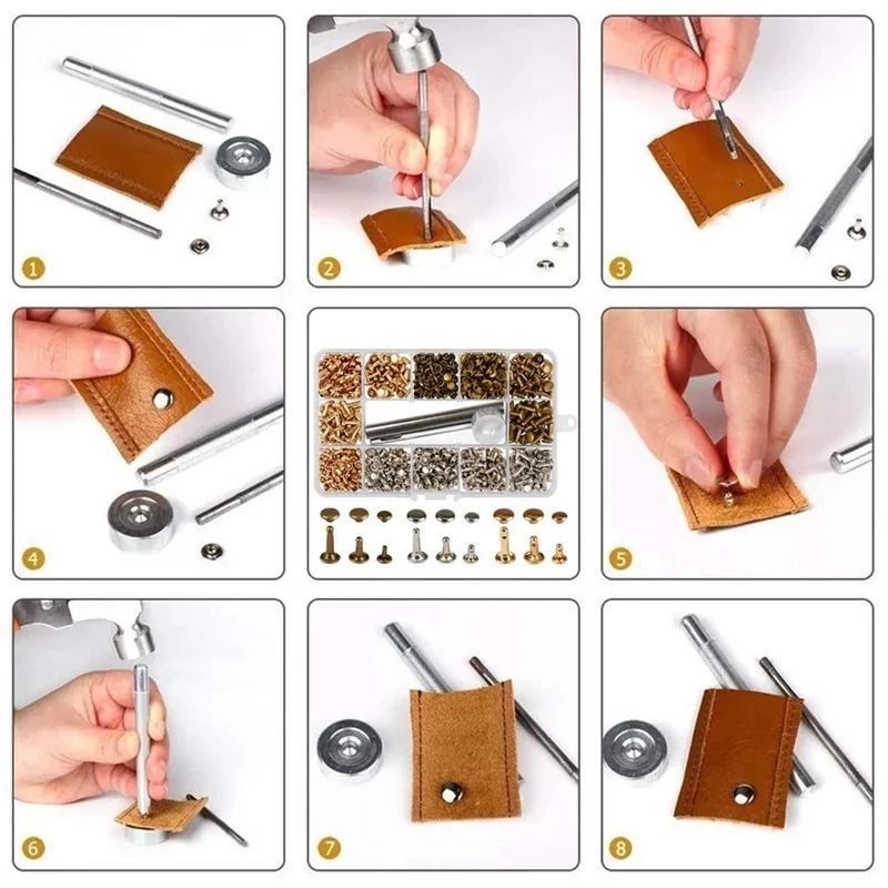 Metall Doppel Kappe Nieten Stud Runde Spike Nagel Mit Werkzeug Kits Für Schuhe Tasche Gürtel Leathercraft Reparatur Kleidung Bekleidungs Zubehör – Detail 8