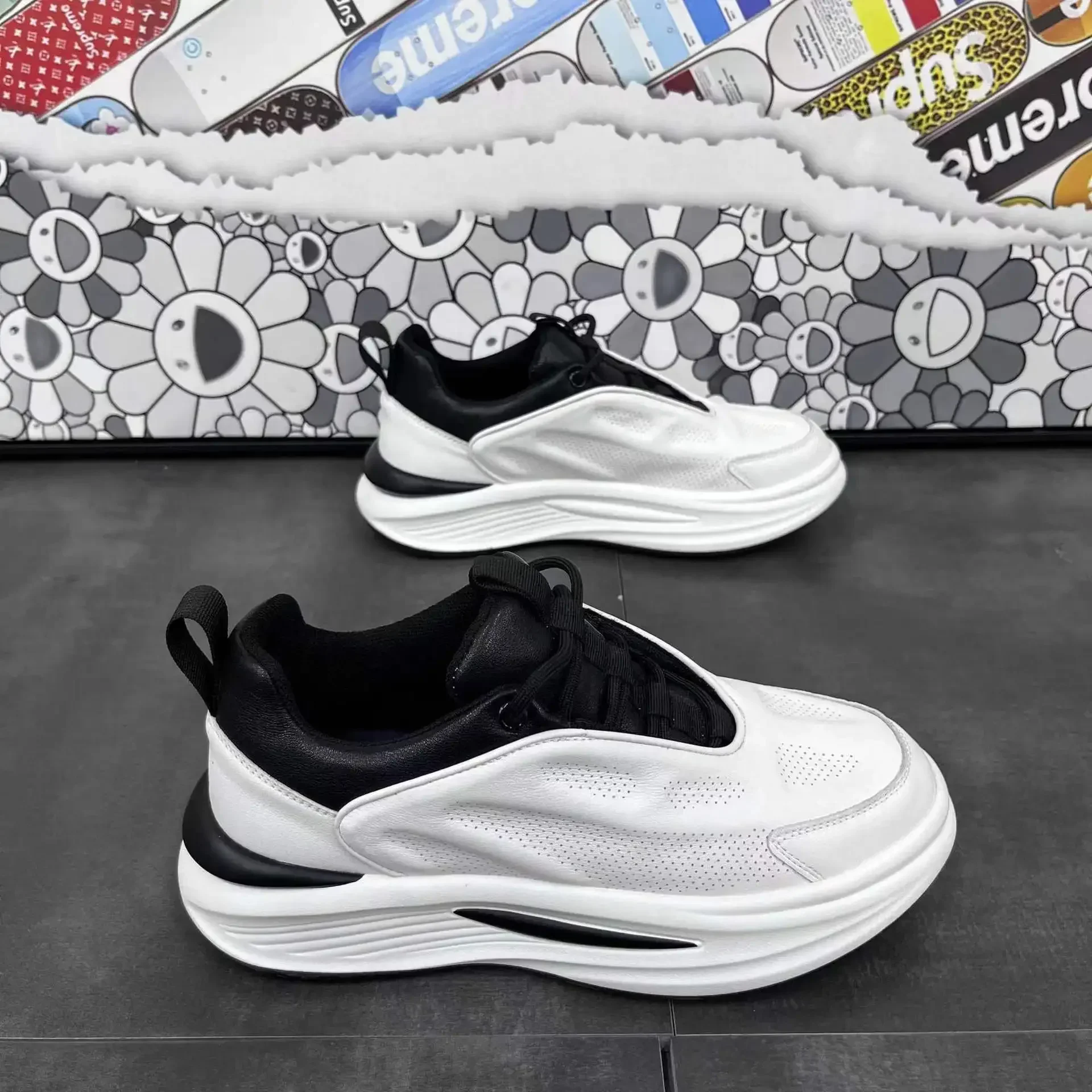 

Men's sports shoes for walking, breathable mesh and texture stitching, comfortable wedge-shaped shoes, daily casual shoes, white