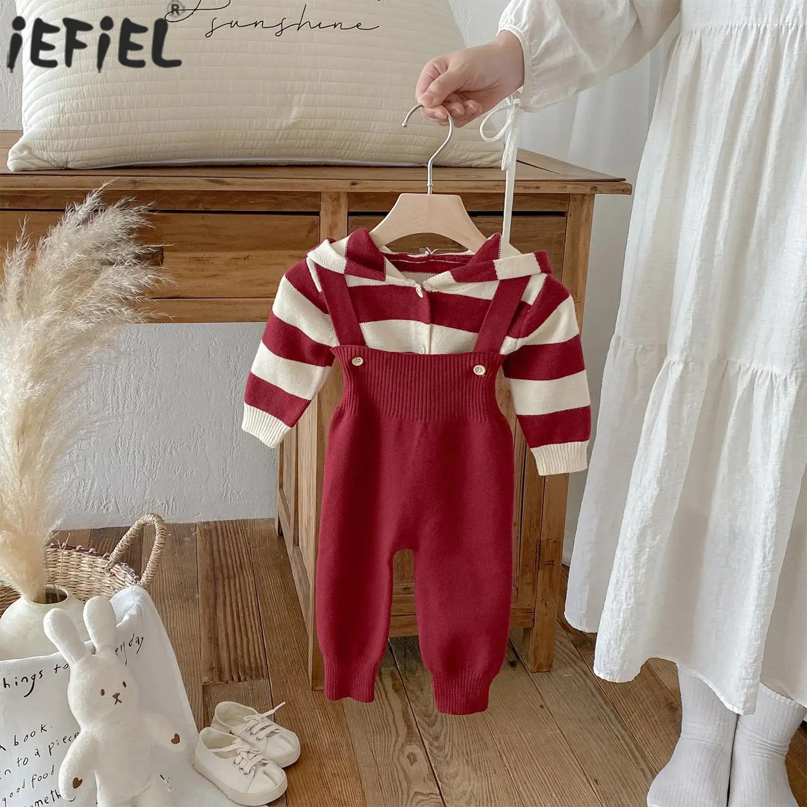 

Одежда для маленьких мальчиков и девочек, комплект свитеров, весенне-осенний кардиган с длинными рукавами и пуговицами в полоску, с капюшоном, трикотаж с комбинезонами