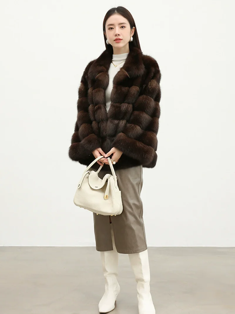 ZADORIN Luxury Winter Mink Coat Woman Stand Collar Long Brown Faux Fur Coat Woman Chic Warm Fluffy Jacket Fur Faux Coats Jackets