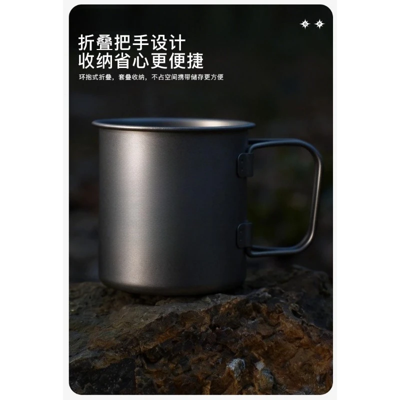 Outdoor pure titanium cup folding handle mug camping portable teacup travel picnic coffee cup ultra light water cup