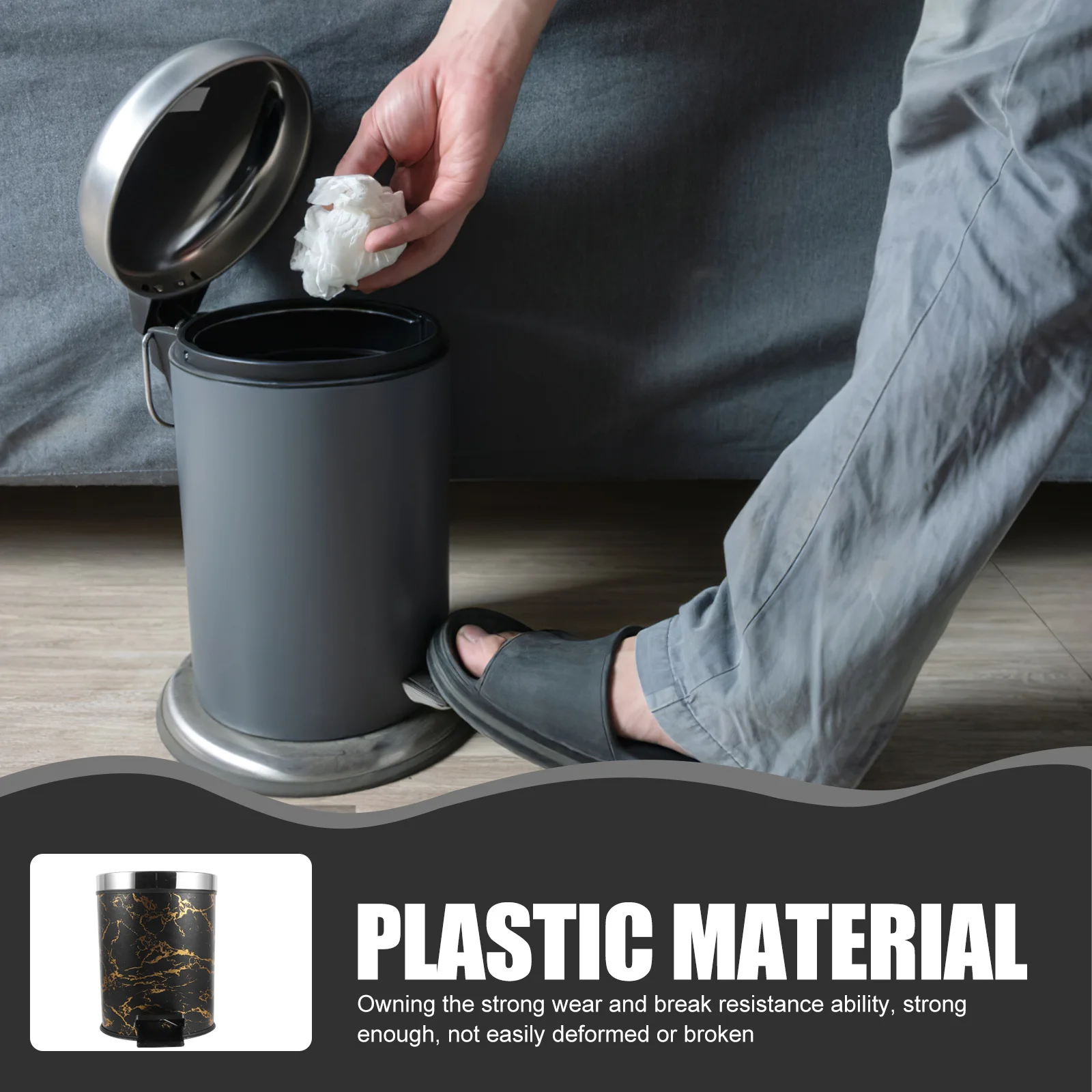 

13L Marble Design Foot Operated Trash Can Household Waste Basket for Kitchen Bathroom Living Room Hotel Storage Dust Bin