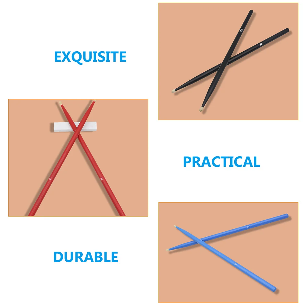 

5 Pairs Colorful Drum Hammer Stick Lightweight Percussion Drumsticks Colored for Music