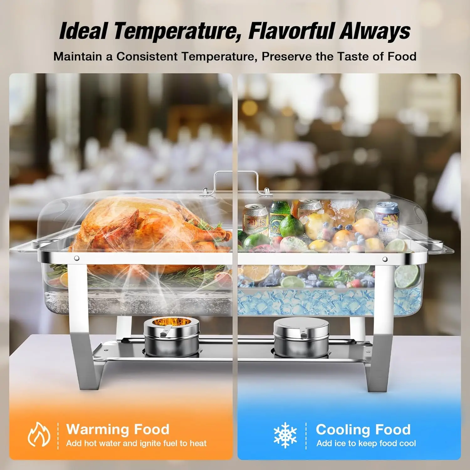 2/4/6/ Pack 8QT Rectangle Chafing Dish with Gas Fuel CanFood Grade Hotel Gardern Party Wedding Buffet Food Warmer Meal Plates