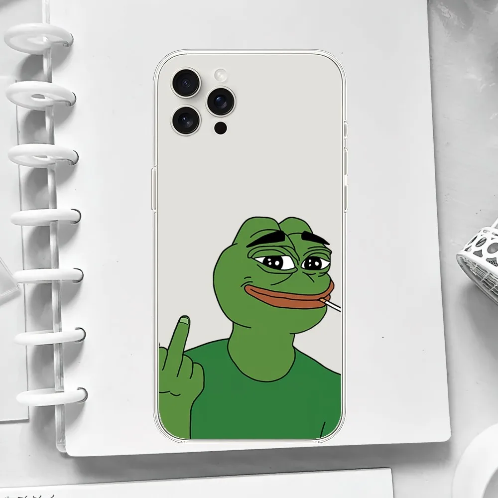 Funny P-Pepe the Cool F-Frog Sad Meme Phone Case For iPhone 11 13 Mini 15 14 12 Pro XS X Max Plus SE Xr Transparent Shell