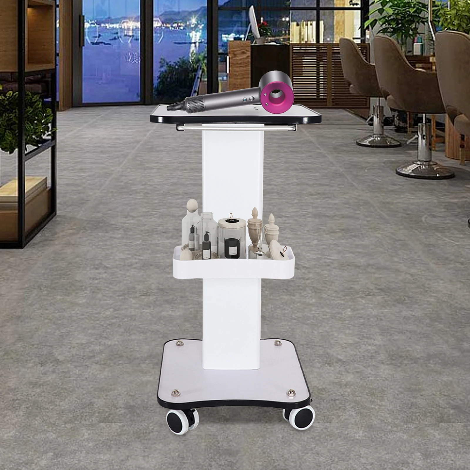 Carrinho branco de 3 andares com alça Rack de armazenamento de alta carga Prateleira multifuncional