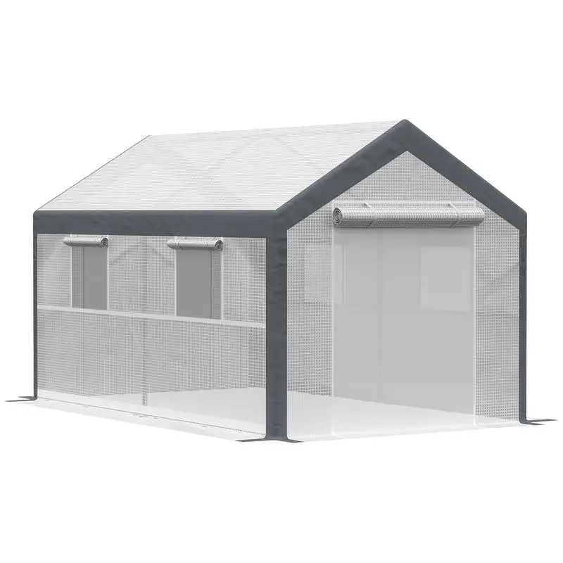 

12' x 7' x 7' Walk-In Greenhouse, Outdoor Garden Hot House with 4 Roll-Up Windows, 2 Zippered Doors, Weather Cover, White Color