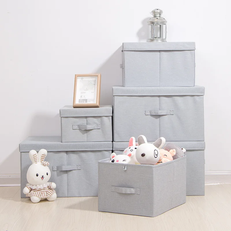 

2023 New Washable Cotton Linen Fabric Folding CD Storage Box Foldable Bins Toys Organizer With Lid Storage Basket Laundry Basket