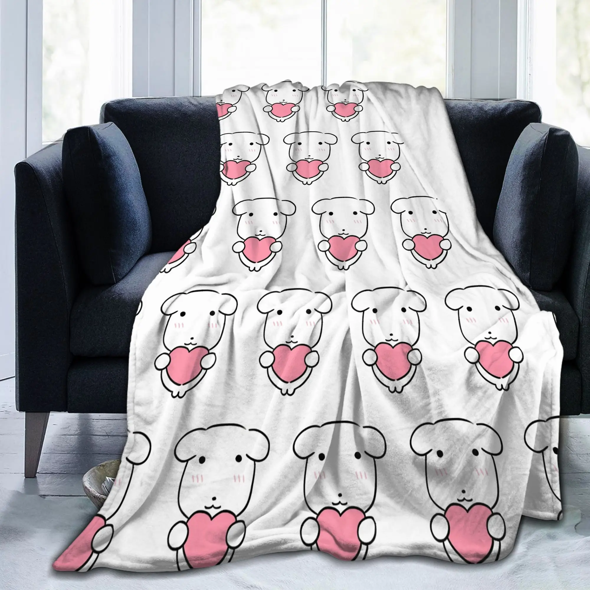 GANADIs Kawaii Puppy Cute Dog Cartoon Blanket Fleece Spring/Autumn   Multifunction Warm Throw Blanket for Home Bedroom Bedspread