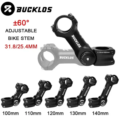 BUCKLOS MTB Bike Stem Adjustable 60 Degree Riser ​For Handlebar 31.8/25.4mm Bicycle Stem for XC Mountain Road Bike Cycling Part