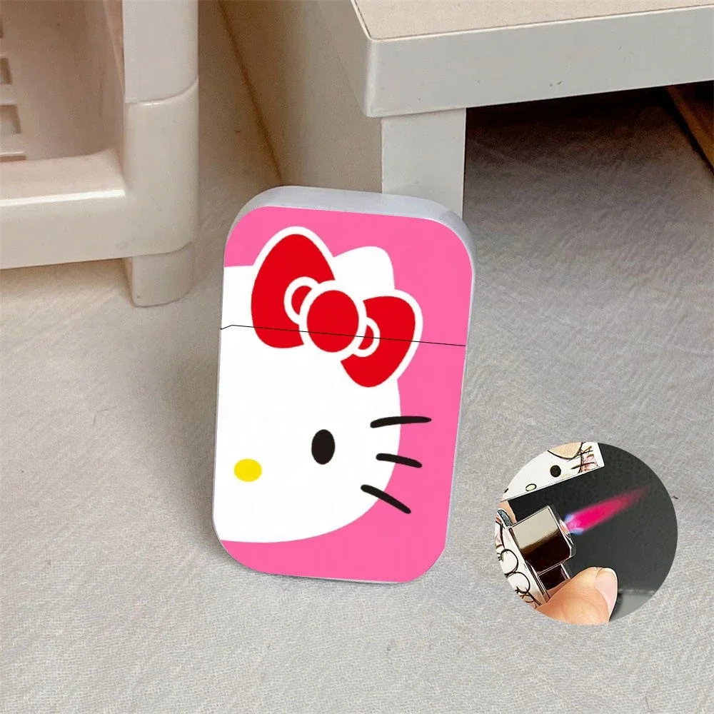 Unique Hello Kitty Lighter:Unleash Your Personality with A Flame;Cute Creative Metal Windproof Red Flame Gas Cigarette Lighters