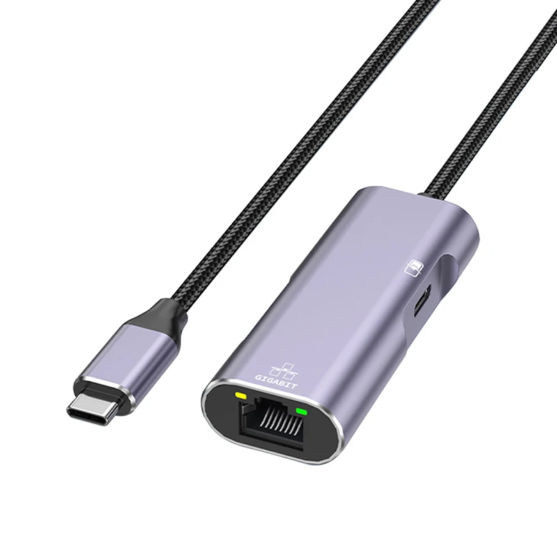 محول كابل شبكة USB C مع منفذ شحن سريع PD100W 1000Mbps من النوع C إلى إيثرنت RJ45 Lan جيجابت محول للكمبيوتر المحمول