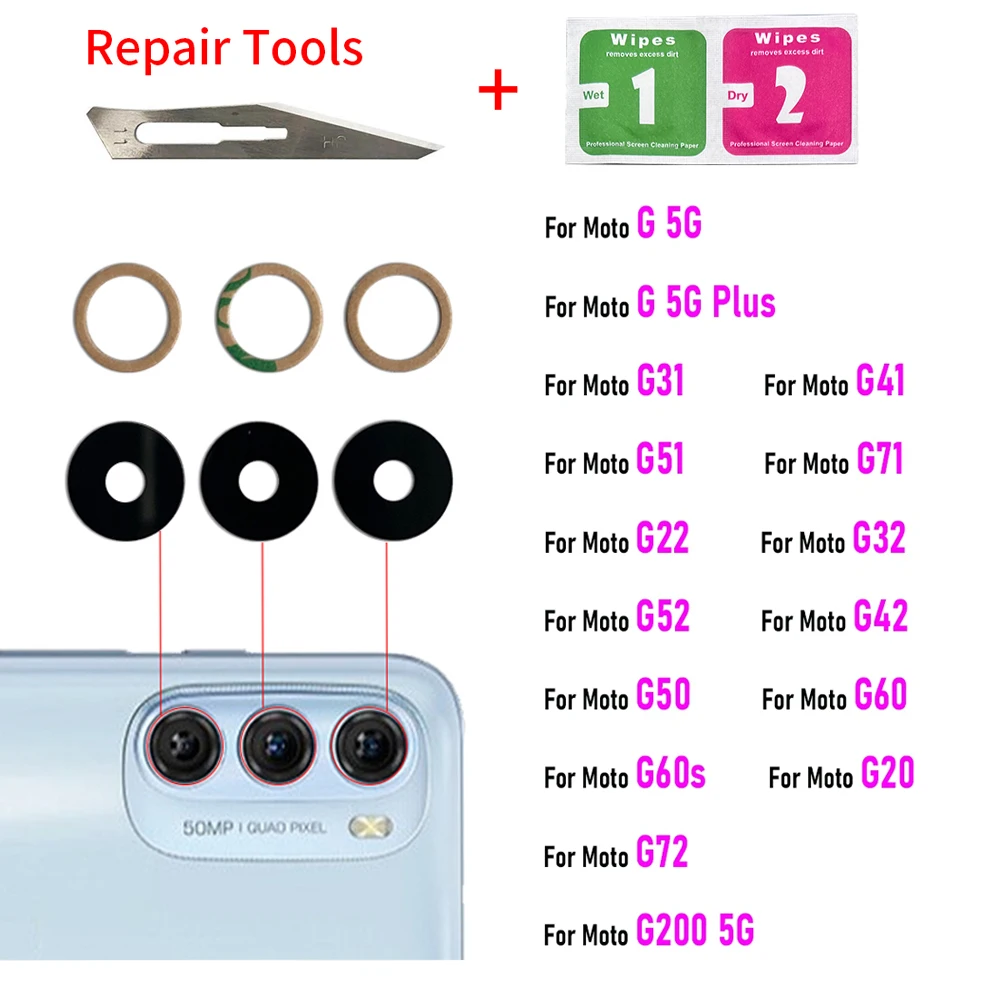 NEW For Moto G04 G13 G14 G31 G41 G51 G71 G22 G32 G52 G72 G15 Back Rear Camera Glass Lens With Glue Sticker Replacement Repair