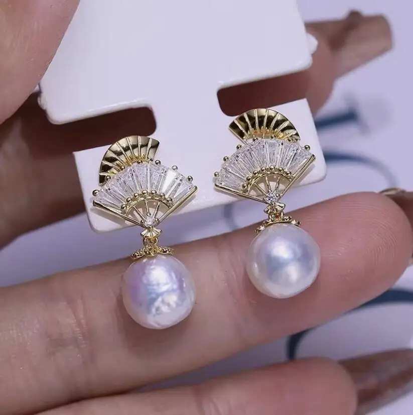 

elegant 10-11mm south sea baroque white pearl dangle earring 925s