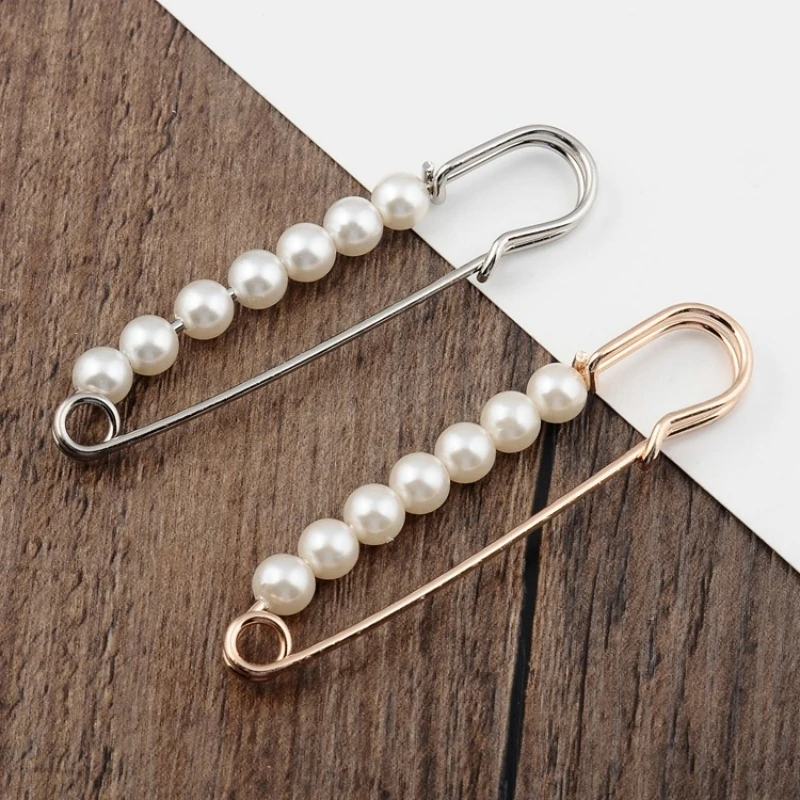 

5Pcs/Lot 7.5cm Imitation Pearl Beaded Brooch Safety Pins Tightening Waist Pin Ornament For DIY Crafts Clothing Pants Accessories