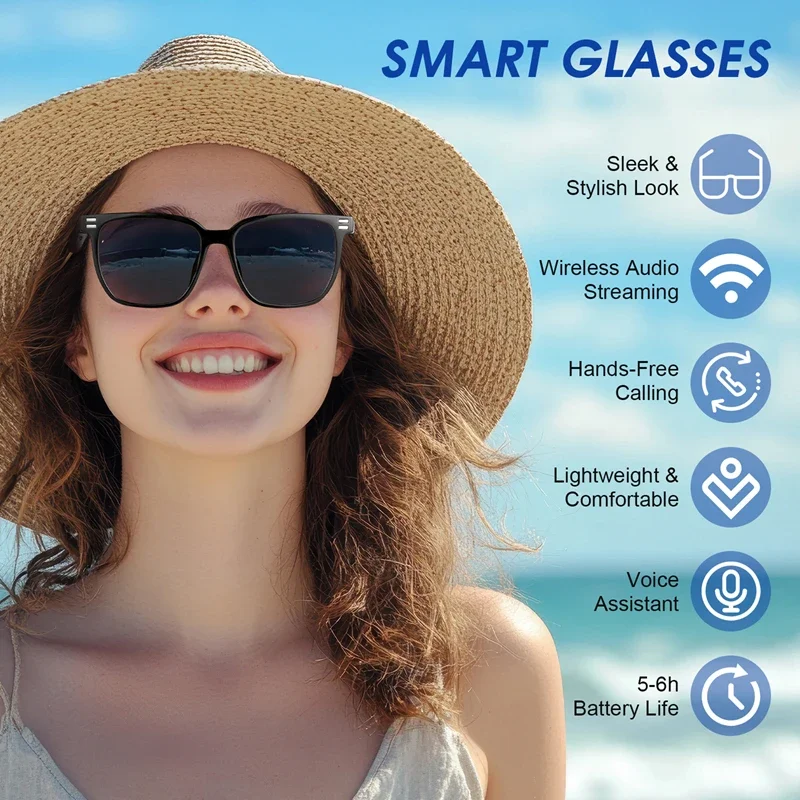 Умные очки Bluetooth, анти-синие фотохромные очки для прослушивания музыки, меняющие цвет линзы, универсальные функции, стильные очки