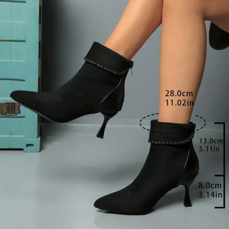 

Pointed Toe Women Sock Short Boots Fashion Side Zippers Slim Ankle Booties Thin High Heel Autumn Winter Ladies Shoes Plus Siz 42