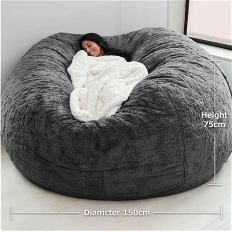 

Soft 6ft Bean Bag Chair Cover Slipcover Double Bedroom Balcony Large Couch Round Soft Fluffy Cover No Fillings Only Cover