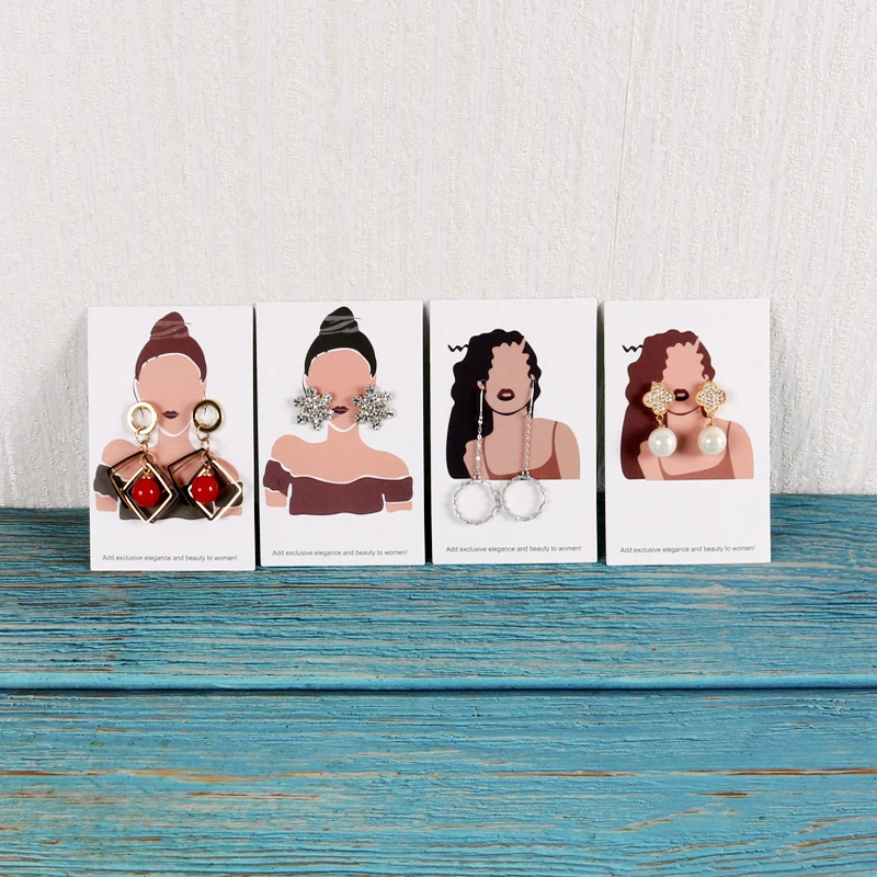 50Pcs persone faccia orecchino Display carta stampa carta Vintage ragazza modello collana orecchini imballaggio carta espositore gioielli