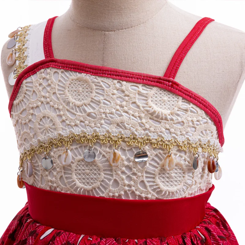 New Moana Dresses Girls Princess Dress Kids Cosplay Costume Necklace Wig Pig Doll Halloween Carnival Party Vestidos Outfit image 6