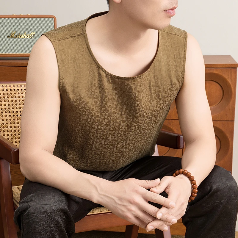 Natural Silk 100% Sleeveless T Shirt For Men High-End Luxurious Summer Quality Lightweight Coolness Boutique Camisetas De Hombre