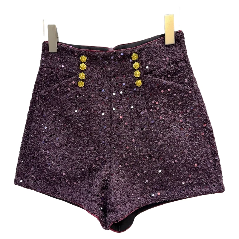 شتاء جديد Sle عيون كبيرة صف مزدوج معدني أزرق مشرق Tead Thi تويد تي شيرت ربع ort التمهيد السراويل النساء عادية Str...