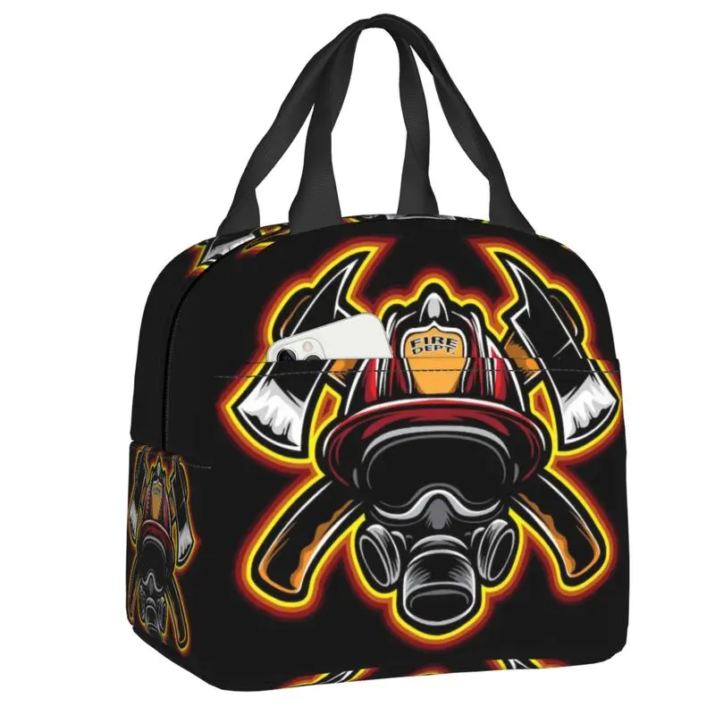 Firefighter Skull Insulated Lunch Bags for Women Fire Rescue Fireman Portable Thermal Cooler Food Lunch Box School