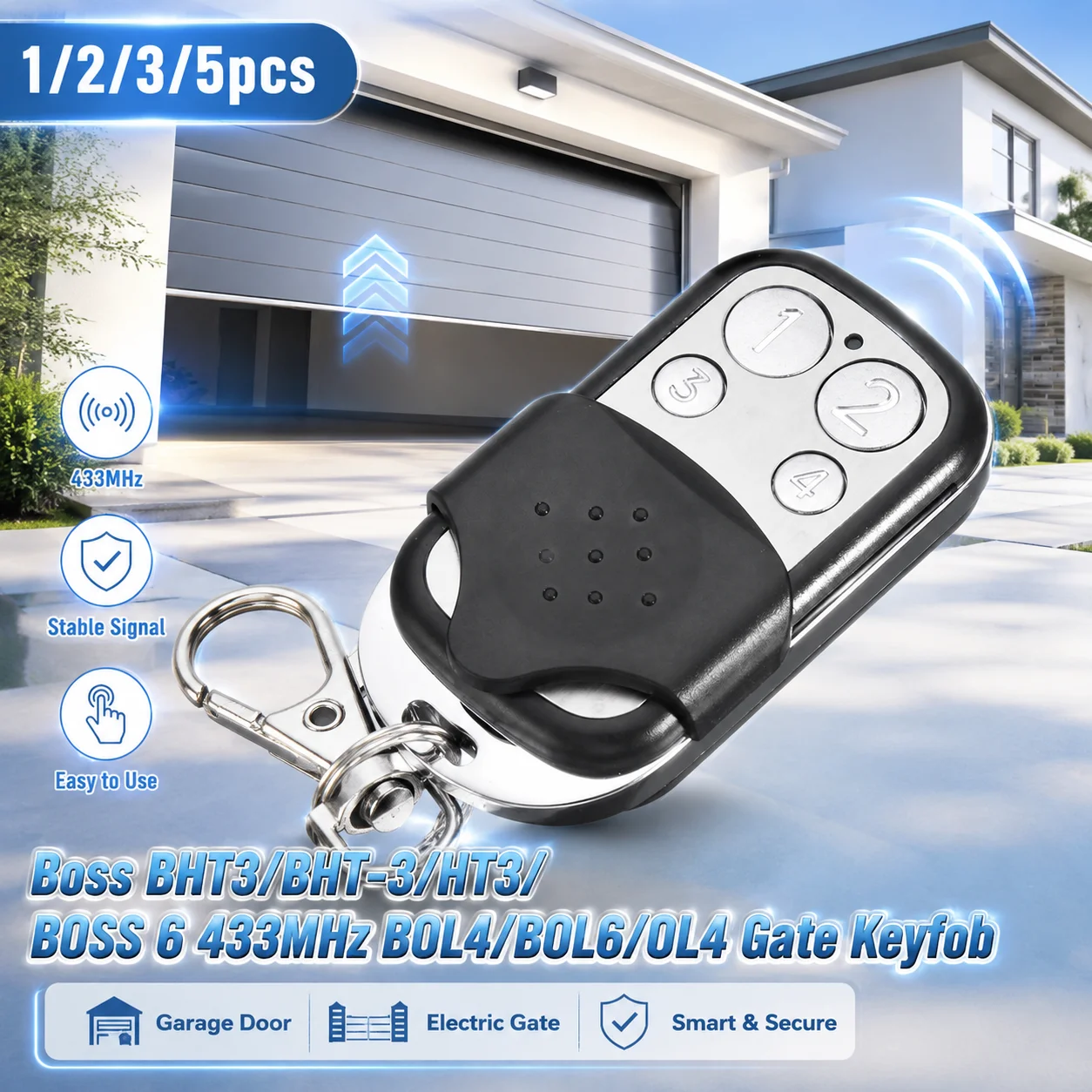 1/2/3/5pcs Boss BHT3/BHT-3/HT3/ BOSS 6 433MHz BOL4/BOL6/OL4 Remote Control Gate Keychain  Command Transmitter
