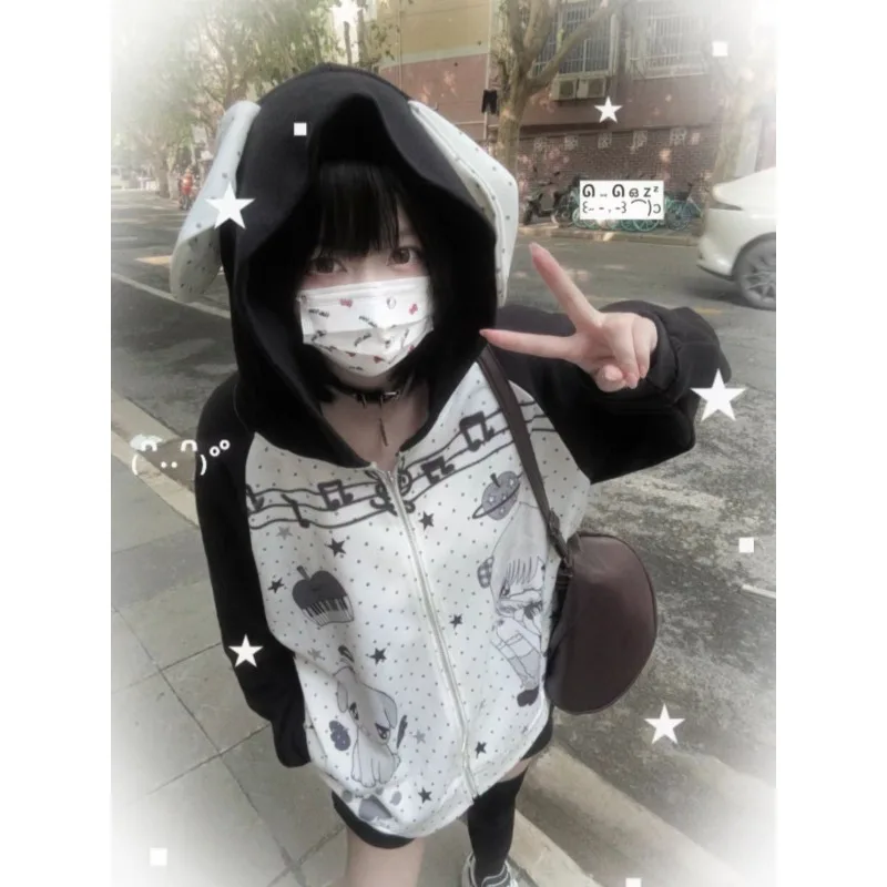 

Japanese Subculture Anime Printed Hoodies Kawaii Harajuku Patchwork Sweatshirt Sweet Girl Preppy Coat Women's Casual Hoodie