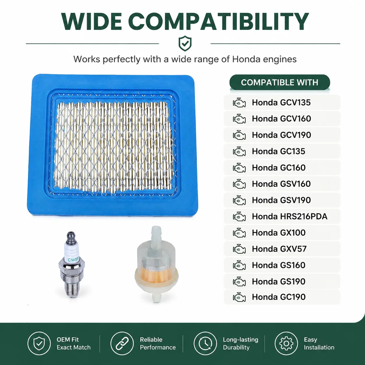 Luftfilter-Service-Kit mit Kraftstofffilter und Zündkerze für Honda GCV160 GCV190 GSV160 GC160 GS160 GS190. Ersetzt 17211-ZL8-000 003.