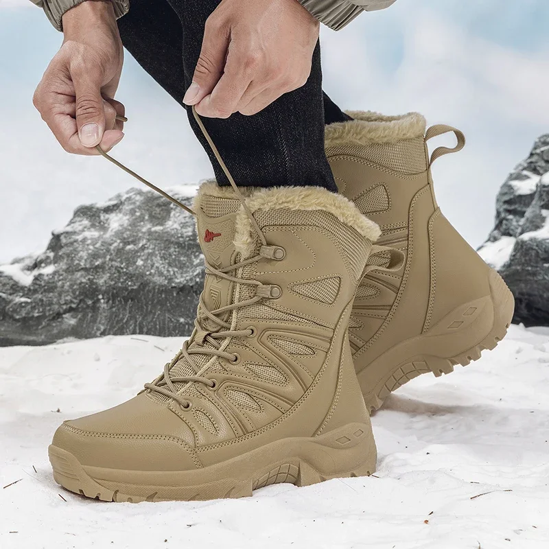Winter Men Snow Boots Plush Warm Men Hiking Boots High Quality Waterproof Leather Men's Boots Autumn Outdoor Cotton Boots