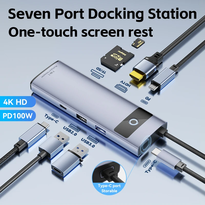 

USB C 7-in-1 4K HD One-touch Screen Rest Type C Hub to PD 100W Adapter For SD TF Card HDMI Macbook Pro USB 3.0 Laptop Accessorie