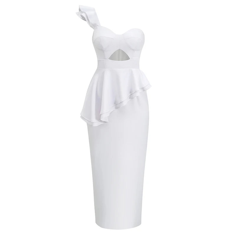 Robe blanche élégante à une épaule avec volants coquins, robe de soirée découpée sexy pour femmes