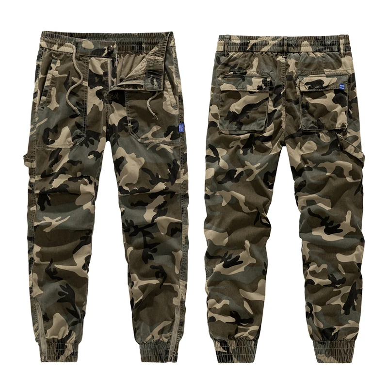 

Brand Clothing 2026 Men's Baggy Camo Cargo Pants Multi-Pocket Work Joggers Tapered Leg Streetwear Casual Trousers Khaki Gray