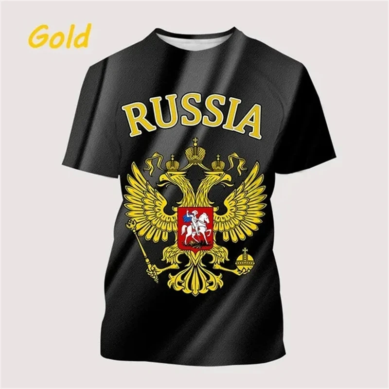 Casual Cool Russia Flag Summer Men\'s 3D Printed Round Neck Short Sleeve Russian Army Tops T Shirts Streetwear Sport T-shirt