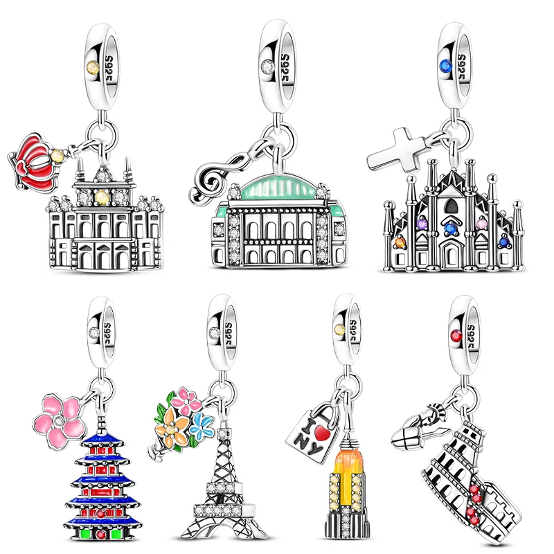 Neue Original-Charm-Perlen aus 925er-Sterlingsilber, Wahrzeichen der Gebäudeserie, baumelnd, für Armband, Frauen und Mädchen, feiner DIY-Schmuck, Geschenk