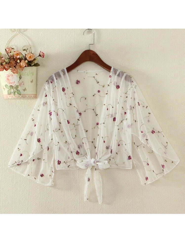 여성 긴 소매 비치 커버 업 수영복 플로랄 탑 카디건, 얇은 코트 캐주얼 파티 아웃웨어 블라우스 커버 업