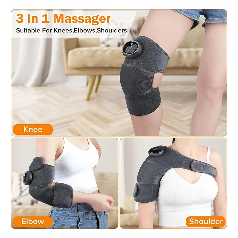 Portable Knee Massager Compress Massager Knee Shoulder Elbow 3-In-1Heating Vibration Massager, For Pain Relief