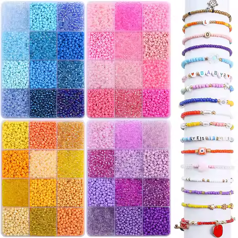 3mm Multicolor Glass Seed Beads Kit 12 Grid Organizer Box &asymp;6000pcs for DIY Bracelet Necklace Jewelry Making