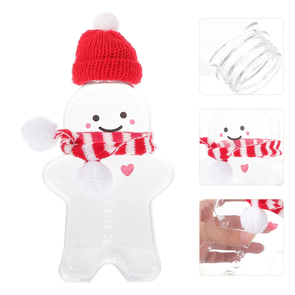 2Sets Christmas Gingerbread Man Beverage Bottle 500Ml Clear Reusable Drink Container for Juicing Milk Water Holiday Party Decor