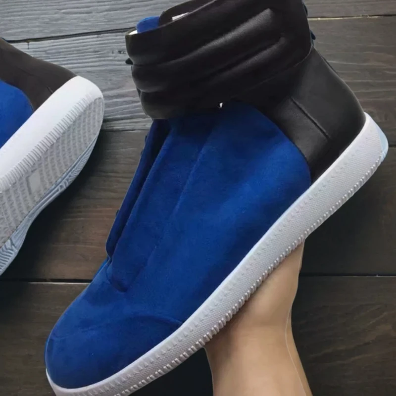 

Мужские кожаные кроссовки-хайтопы с пэчворком, на шнуровке, с круглым носком, на резиновой подошве, повседневные, размер 46