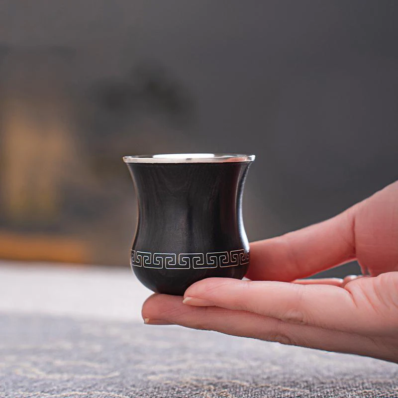 كوب فضي نقي 99.9%، كوب فضي خشبي، كوب شاي مع بطانة داخلية فضية، كوب منزلي رائع، مقاوم للحرارة، خشب الصندل المرصع بالحرير #2