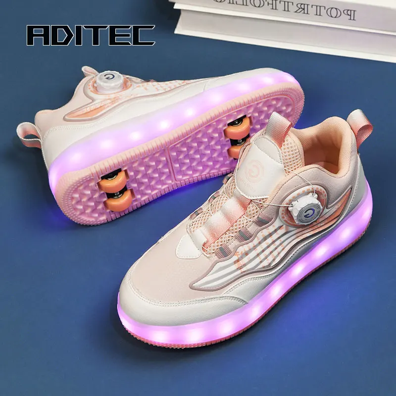 Roller skates for kids. Outdoor training shoes. Creative gifts for boys and girls. Two-row, four-wheeled parkour shoes