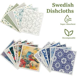 6/12Pcs Swedish Dishcloths Reusable Kitchen Dish Towels Absorbent Dish Rags Biodegradable Soft Cellulose Sponge Washing Cloths