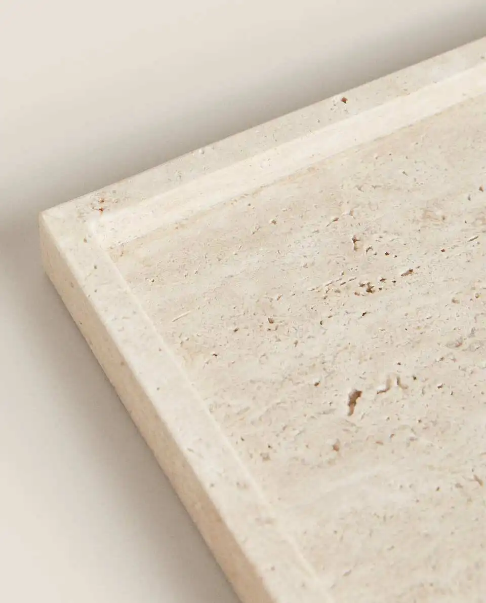 Customized Wholesale Wabi-sabi Style Travertine Beige Marble Stone Tray Rectangular Bathroom Ornament