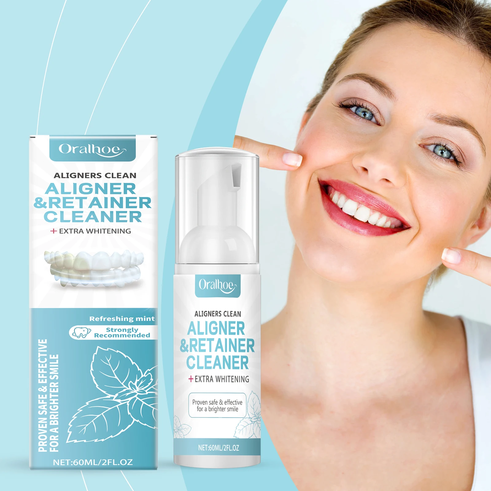 Oralhoe Denture Appliance Cleaning Foam Fresh Mint Daily Use Gentle Oral Hygiene Care for Braces Retainers Dentures