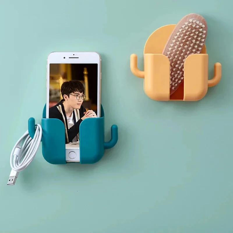 

1-3pcs Punch-free Mobile Phone Holder Wall Mount Stand Remote Control Organizer Storage Box Charging Bedside Container Rack Gift