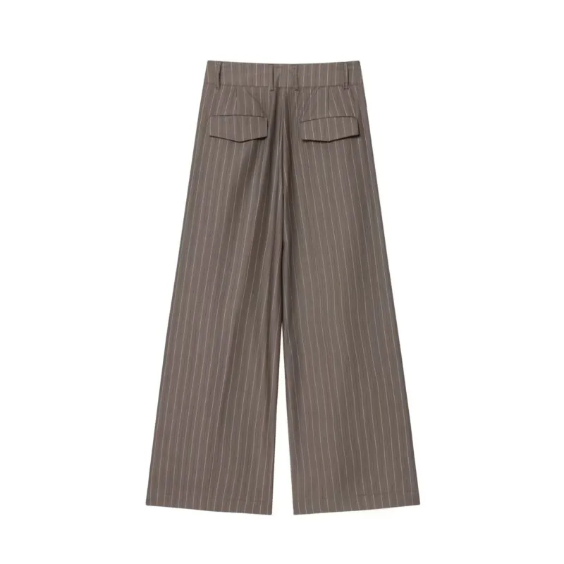 Women High Waist Pant Set Two Piece Blazer with Shoulder Pads and Belt Double Pleat Trousers with Flaps 2 Piece Set Women Outfit