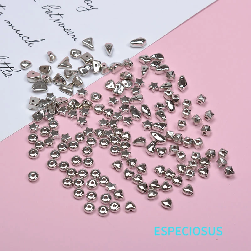 50pcs Rhodium Color Heart Shaped CCB Loose beads Star Measly Spacer Bracelet Making Department DIY Jewelry Handcraft Accessories