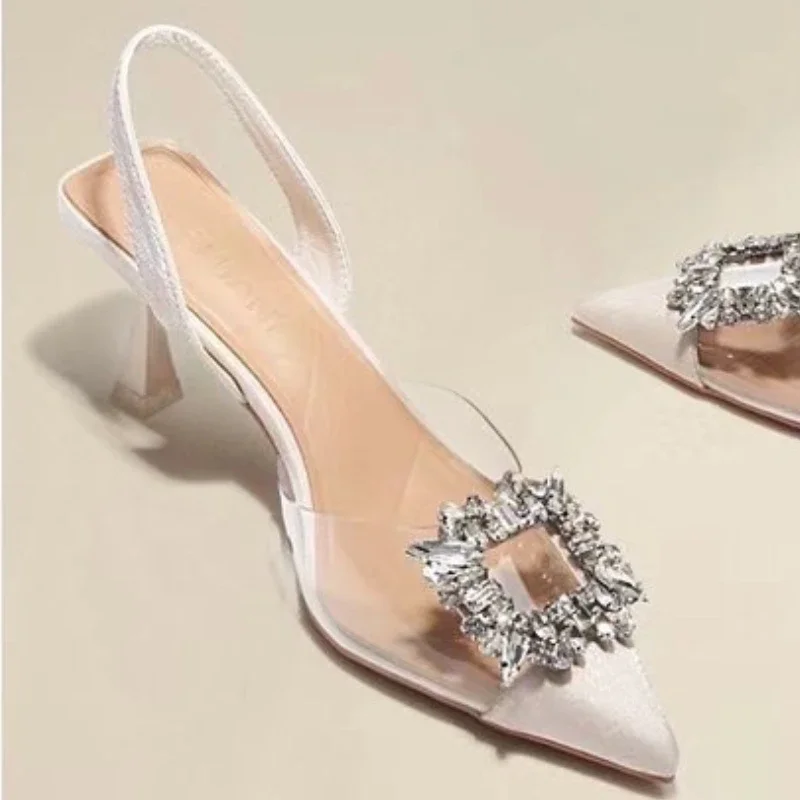 Sandalias de tacón alto Baotou para mujer, zapatos de tacón alto con diamantes de imitación, puntiagudos, 2024